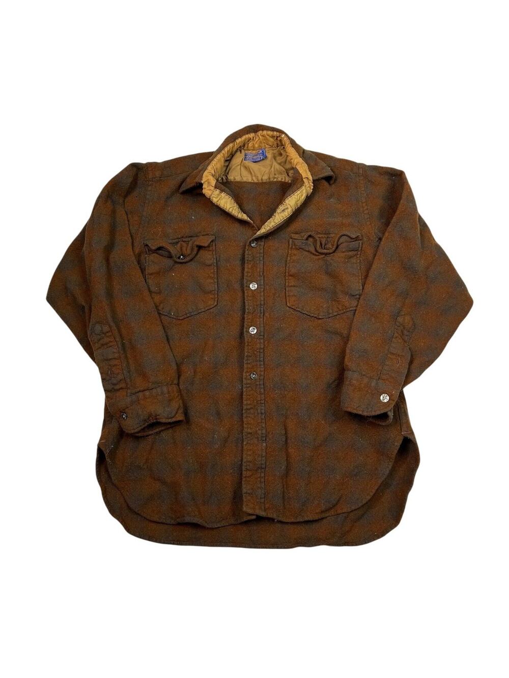 Pendleton 70s Plaid Wool Guide Board Button Up Shirt FLAW Brown Boys 16
